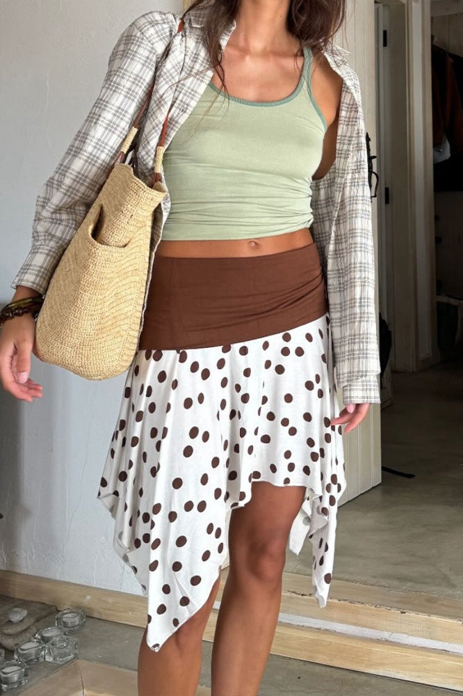 Polka Dot Color Block Slim Asymmetrical Mini Skirt