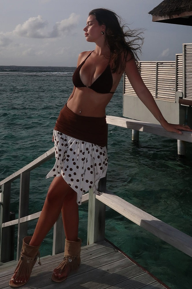 Polka Dot Color Block Slim Asymmetrical Mini Skirt