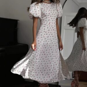 Floral Split Puff Sleeve Maxi Dress