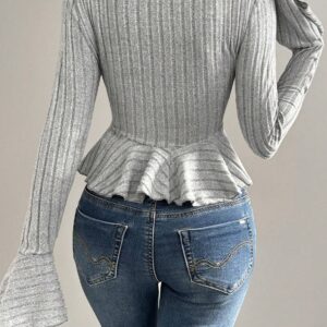 Flounced V-Neck Bodycon Knit Top