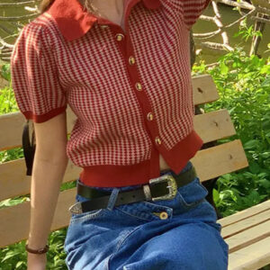 Thin Knit Turn-down Collar Short Sleeve Cardigan