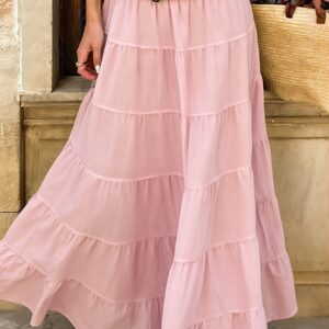 Color Block Tiered Ruffle Flowy Skirt