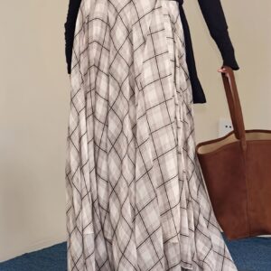 Gentle Draped Slim Plaid Maxi Skirt