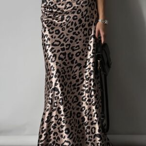 Satin Leopard Mermaid Maxi Skirt