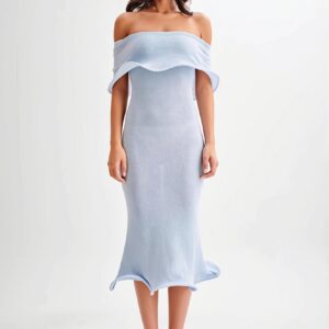 Ruffle Off-Shoulder Knit Midi Dress