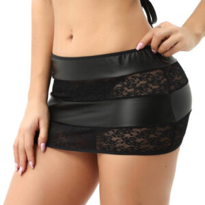 PU Lace Patchwork Sheer Bodycon Skirt