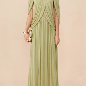Green Cross Ruffle Maxi Dress