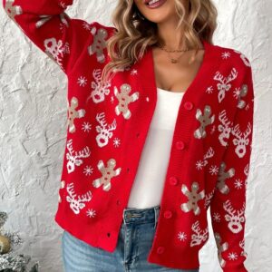 Reindeer Print Plush Knit Cardigan