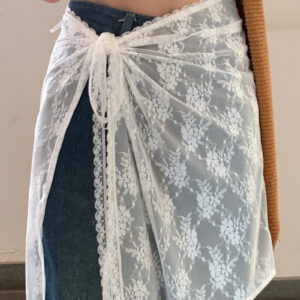 White Lace Apron with Tie Versatile Half Skirt