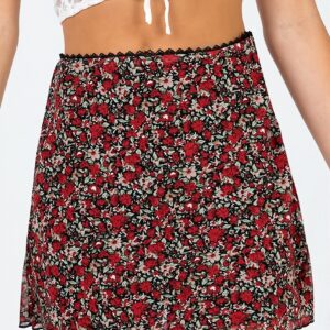 Red Printed Mesh Bodycon Mini Skirt