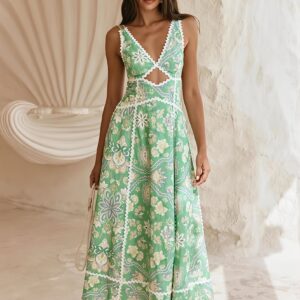 Fresh Floral Lace Spliced Long Boho Dress