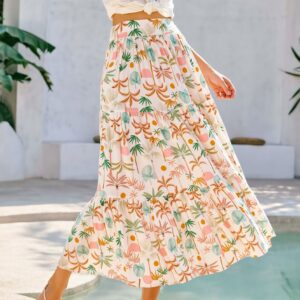 Beige Printed Pocket Midi Skirt