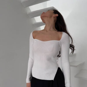 Stretch Ribbed Long Sleeve Knit Top