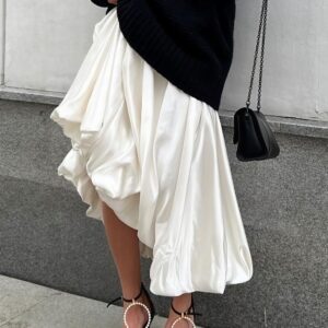 White Simple High-Waist Flared Skirt