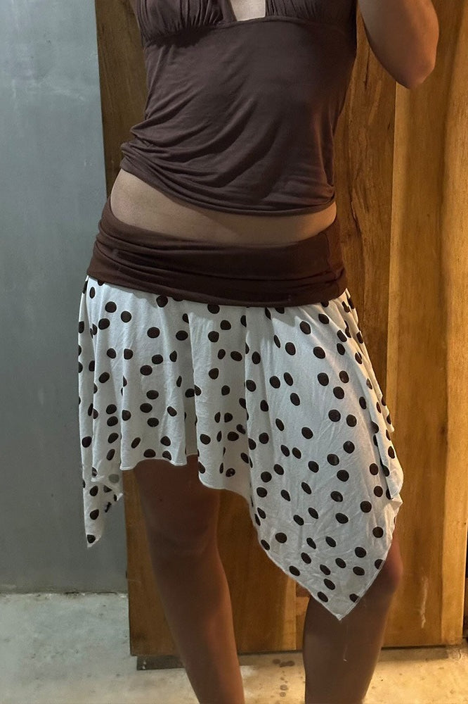 Polka Dot Color Block Slim Asymmetrical Mini Skirt
